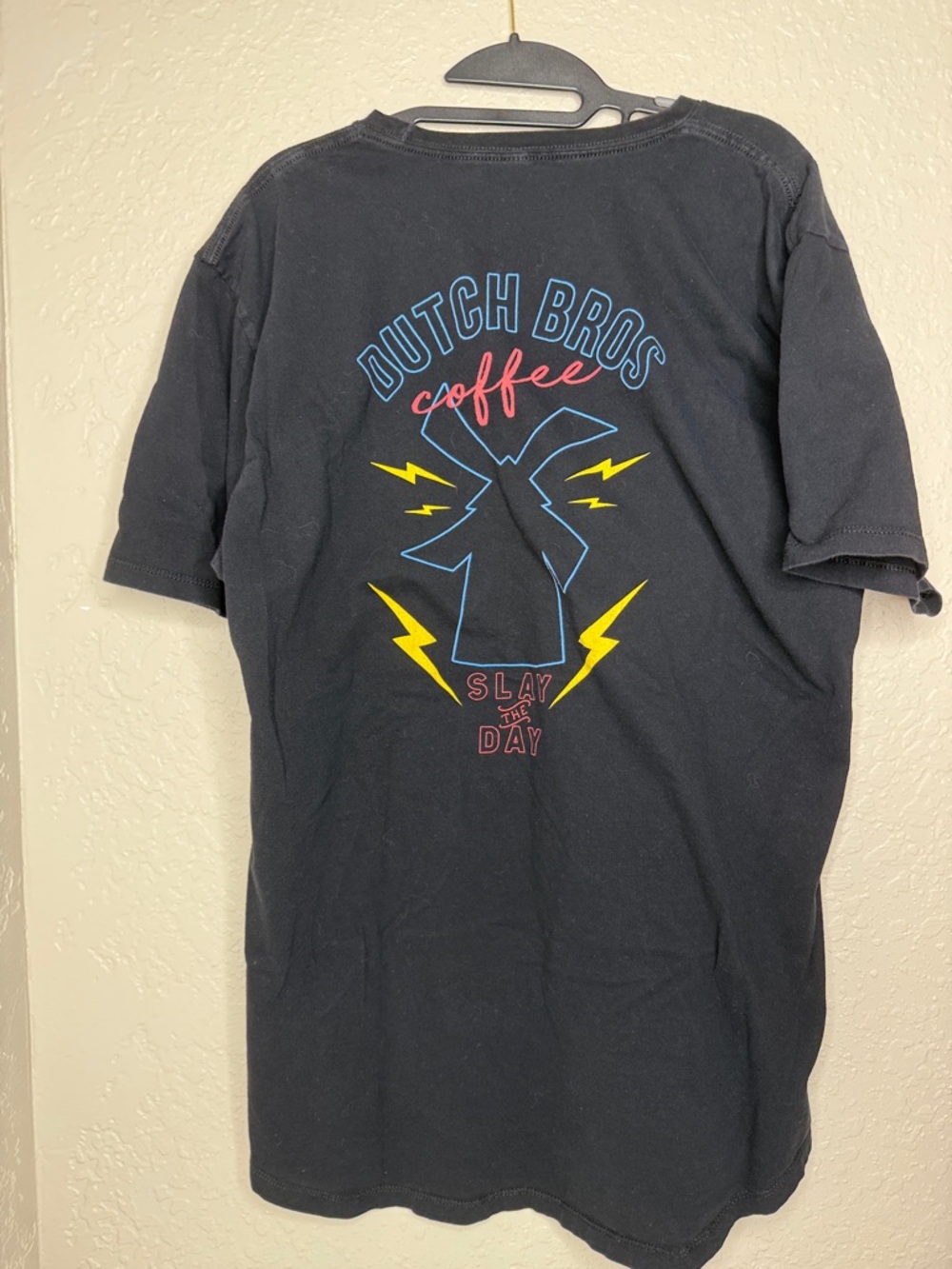 Dutch Bros Black Tee with Blue, Yellow & Red Graphic